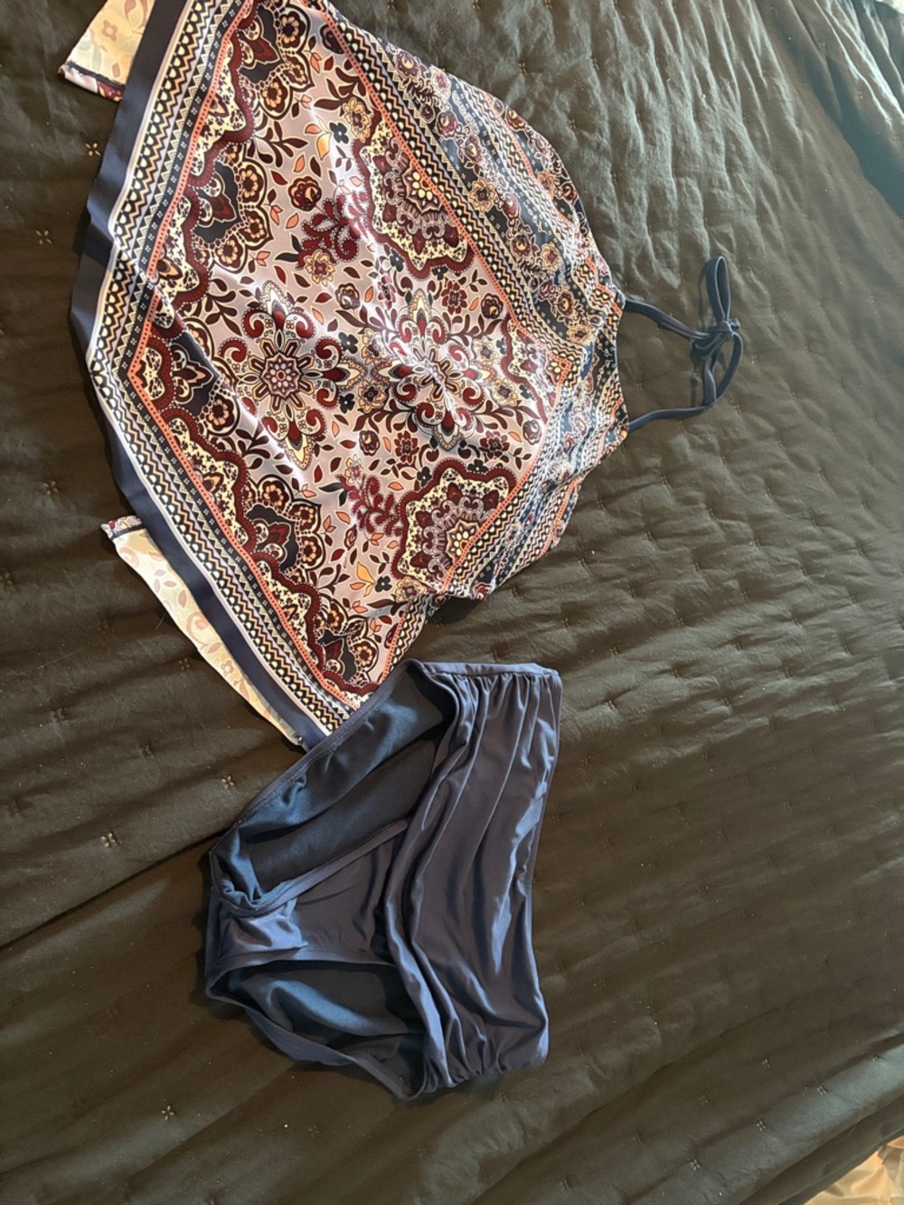 Kona Sol Navy and Multicolor Paisley Tankini Set